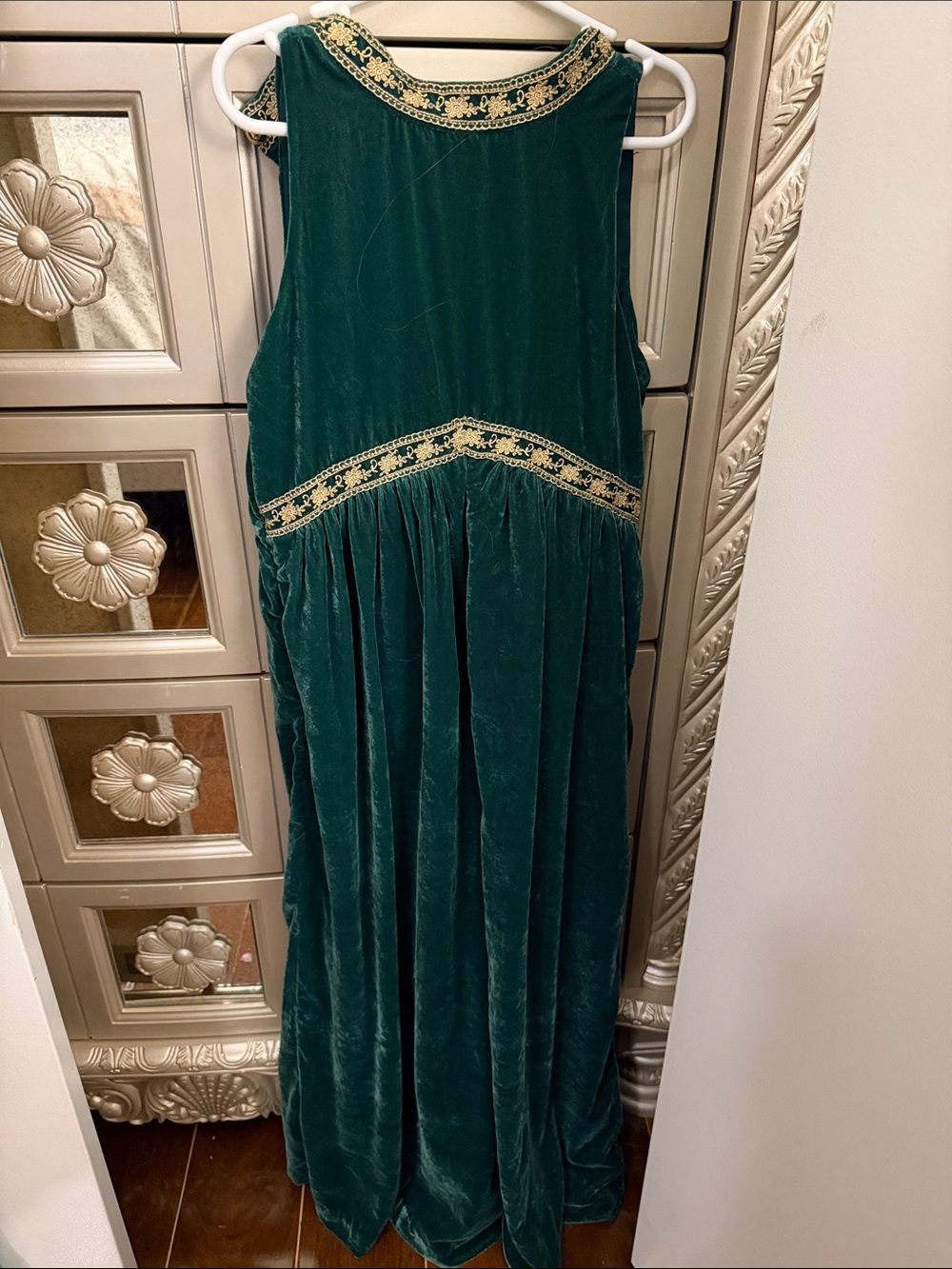 Janie and Jack Green Velvet Embroidered Maxi Romper